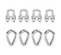 sourcing map 4Set Wire Rope Cable Clip Clamps 3/8 Inch M10 Small 304 Stainless Steel U Bolt Saddle Fasteners Hardware with Thimble for Secure Rigging Marine Guy Line Fence Clothesline, Silver
