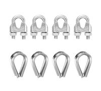 sourcing map 4Set Wire Rope Cable Clip Clamps 5/16 Inch M8 Small 304 Stainless Steel U Bolt Saddle Fasteners Hardware with Thimble for Secure Rigging Marine Guy Line Fence Clothesline, Silver