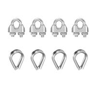 sourcing map 4Set Wire Rope Cable Clip Clamps 5/32 Inch M4 Small 304 Stainless Steel U Bolt Saddle Fasteners Hardware with Thimble for Secure Rigging Marine Guy Line Fence Clothesline, Silver