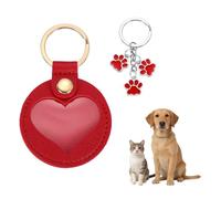 sourcing map 5.1 Inch Pet Paw Print Keychain, Heart Shape Leather Pet Hair & Keepsake Memorial Keychain Cat Dog Fur Storage Key Chain for Collecting Hair Gifts Bag Charm, Red 2 Pcs