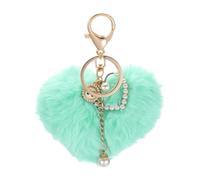 sourcing map 5.3" Heart Plush Keychain, Love Pom Poms Faux Fluffy Purse Charm for Car Keyring, Purse Accessories, Bag Decorations, Handbag Buckle, Green