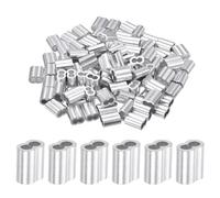 sourcing map 5/32" 4mm Aluminum Crimping Loop Sleeve Double Ferrule for Wire Rope Cable Line End, Silver 100pcs