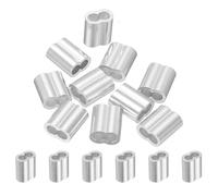 sourcing map 5/32" 4mm Aluminum Crimping Loop Sleeve Double Ferrule for Wire Rope Cable Line End, Silver 10pcs