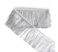 sourcing map 5.5 Yard of 4 Inch Shiny Tinsel Fringe Trim, Sparkling Metallic Fringe Trims Garland Tinsel Streamer for DIY Latin Dance Costume Clothing Accessories Holiday Decor, Silver