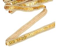 sourcing map 5.5 Yard Sequins Trim Ribbon 0.5 Inch Sequin Gimp Braid Trim Spangle Flat Sequins Paillette Fabric Flat Trims Strips for Crafts Sewing Clothes Home Party Decoration, Laser Gold