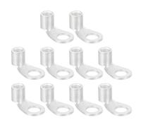 sourcing map 5 AWG - 1/4" Copper Wire Lugs, 90 Degree Bent Battery Cable Ends Battery Lugs Ring Terminals Connectors Bare Copper Eyelet for Marine Electrical Supplies (Silver, 10Pcs)