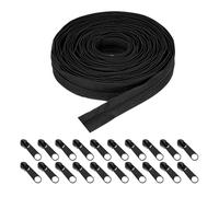 sourcing map #5 Nylon Coil Zippers 10 Yards 31mm Sewing Zippers Tapes Roll with 20 Replacement Zip Sliders for DIY Sewing Tailor Craft Supplies Bag Clothes, Black