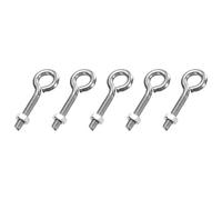 sourcing map 5 Pack Eye Bolts, M5 x 26mm 304 Stainless Steel Threaded EyeBolt Silver Eye Hooks with Nut for Hanging or Securing Cables
