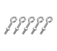 sourcing map 5 Pack Eye Bolts, M6 x 40mm 304 Stainless Steel Threaded EyeBolt Silver Eye Hooks with Nut for Hanging or Securing Cables