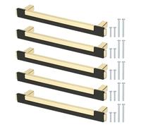sourcing map 5 Pack Kitchen Cabinet Pulls, 6.1 Inch Single Hole Dresser Handles and Drawer Pulls 5 Inch Hole Center for Desk Dresser Cupboard Black Gold