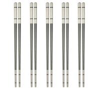 sourcing map 5 Pairs Stainless Steel Chopsticks, 21cm / 8.27 Inch Metal Chop Sticks Square Lightweight Chopsticks Tableware Accessories Bulk for Home Kitchen Hot Pot Cooking, Black