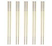 sourcing map 5 Pairs Stainless Steel Chopsticks, 23.5cm / 9.25 Inch Metal Chop Sticks Square Lightweight Chopsticks Tableware Accessories Bulk for Home Kitchen Hot Pot Cooking, Gold Tone