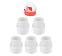 sourcing map 5 Pcs 1-1/2" PVC Male Adapter Pipe Fitting Fit for SCH40 Slip Coupling Male to Male Threaded Pipe Coupling Connector with Sealing Tape, Socket x NPT Male, White