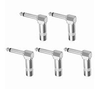 sourcing map 5 Pcs 1/4" Audio TS Plug, TS 6.35mm Mono Male Elbow Plug Cable Connector, TS Male Audio Cable Adapter for Speaker, Microphone, Guitar, 1.85" Silver