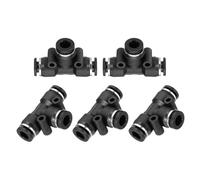 sourcing map 5 Pcs 1/4 Inch OD Tee Plastic Push to Connect Fittings 3 Ways Tube Connect Push Fit Push Lock Pneumatic Quick Fittings for Water Oil Gas Hose Pipe, Black