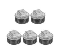 sourcing map 5 Pcs 1" Male Pipe Plug Fittings, Square Head Malleable Cast Iron Pipe Fitting End Caps for Plumbing Water Line Decor Furniture, Silver