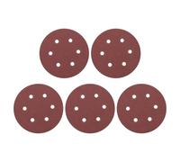 sourcing map 5 Pcs 150mm (6 Inch) Sanding Discs, 120 Grit Hook and Loop Sandpaper, 6-Hole Aluminum Oxide Orbital Sander Sandpaper for Woodworking Automotive Metal Polishing, Red