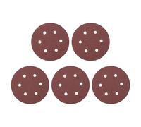 sourcing map 5 Pcs 150mm (6 Inch) Sanding Discs, 60 Grit Hook and Loop Sandpaper, 6-Hole Aluminum Oxide Orbital Sander Sandpaper for Woodworking Automotive Metal Polishing, Red