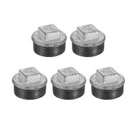 sourcing map 5 Pcs 2-3/4" Male Pipe Plug Fittings, Square Head Malleable Cast Iron Pipe Fitting End Caps for Plumbing Water Line Decor Furniture, Silver