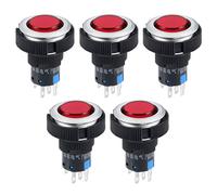 sourcing map 5 Pcs 22mm Momentary Push Button Switch Red LED Light Round Button with Fixed Ring 1 NO 1 NC Light 24V
