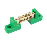 sourcing map 5 Pcs 4 Positions Bridge Design Terminal Bus Bar Terminal Block Brass Wire Screw Grounding Strip for Electrical Distribution Green 70x12x22mm