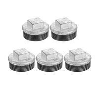 sourcing map 5 Pcs 5-1/2" Male Pipe Plug Fittings, Square Head Malleable Cast Iron Pipe Fitting End Caps for Plumbing Water Line Decor Furniture, Silver