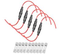 sourcing map 5 Pcs 5x20mm Inline Screw Type Fuse Holder 20 Gauge AWG Red Wire with 10 Pcs 15A Fast Blow Glass Fuses