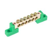 sourcing map 5 Pcs 6 Positions Bridge Design Terminal Bus Bar Terminal Block Brass Wire Screw Grounding Strip for Electrical Distribution Green 94x12x22mm