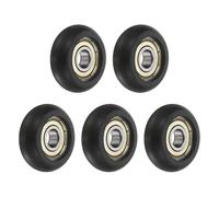 sourcing map 5 Pcs 608ZZ Ball Bearing Nylon Guide Pulley Roller Round Wheel8x32x12mm Metal Shielded (GCr15) Chrome Steel Bearings, Black