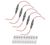 sourcing map 5 Pcs 6x30mm Inline Screw Type Fuse Holder 20 Gauge AWG Red Wire with 10 Pcs 15A Fast Blow Glass Fuses