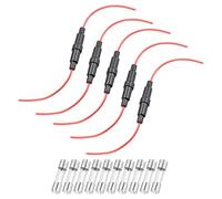 sourcing map 5 Pcs 6x30mm Inline Screw Type Fuse Holder 22 Gauge AWG Red Wire with 10 Pcs 0.2A Fast Blow Glass Fuses