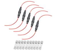 sourcing map 5 Pcs 6x30mm Inline Screw Type Fuse Holder 22 Gauge AWG Red Wire with 10 Pcs 15A Fast Blow Glass Fuses