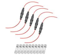 sourcing map 5 Pcs 6x30mm Inline Screw Type Fuse Holder 22 Gauge AWG Red Wire with 10 Pcs 6.3A Fast Blow Glass Fuses