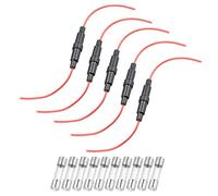 sourcing map 5 Pcs 6x30mm Inline Screw Type Fuse Holder 22 Gauge AWG Red Wire with 10 Pcs 6A Fast Blow Glass Fuses