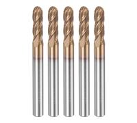 sourcing map 5 Pcs Ball Nose End Mill 4 Flute 15/64" Diameter 1/4" Shank Tungsten Carbide Spiral CNC Router Bits 3/4" Cutting Length Single End Ball Cutting Tool for Carving Engraving Grinding