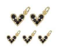 sourcing map 5 Pcs Black Heart Charm, Mini Cubic Zirconia Heart Pendants Bulk Valentine Copper Love Charm with Jump Ring for DIY Jewelry Making Necklace Bracelet Tiny Dangle Accessories