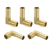 sourcing map 5 Pcs Brass Hose Barbed Elbow Fitting, 3/8" Barb x G 1/4 Male Brass Barb Pipe Fitting Adapter with Tape for Connect Pipes Mechanical Devices Plumbing Equipment