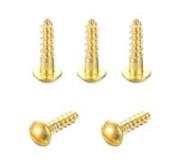 sourcing map 5 Pcs Brass Screws, M5 x 20mm Solid Slotted Round Head Self-Tapping Wood Screw Fasteners for Woodworking Furniture Repair Photo Frame Drywall Home Appliances, Gold