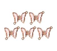 sourcing map 5 Pcs Crystal Gold Plated Butterfly Charm, Brass Charm Pendant for Jewelry Making DIY Bracelet Necklace Earring Phone Accessories Keychain Crafting, Light Red, 21x18mm