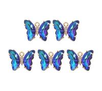 sourcing map 5 Pcs Crystal Gold Plated Butterfly Charm, Brass Zircon Charm Pendant for Phone Accessories Keychain Crafting, Bright Blue, 19x15mm