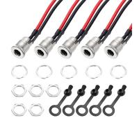 sourcing map 5 PCS DC-099 DC Power Jack Cord Socket, 30V 12A 5.5x2.1mm 2Pin Panel Mounting Connector Socket with Nut Washer Waterproof Cap Pre-soldered Wires for Electronics Devices, 100mm