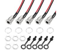 sourcing map 5 PCS DC-099 DC Power Jack Cord Socket, 30V 5A 5.5x2.1mm 2Pin Panel Mounting Connector Socket with Nut Washer Waterproof Cap Pre-soldered Wires for Electronics Devices, 200mm