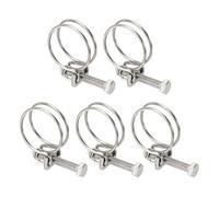 sourcing map 5 Pcs Double Wire Hose Clips 28-32 mm Stainless Steel Adjustable Wire Pipe Tube Clamps with M6 Screw Plumbing Joint Fastener for Dust Collection Pool Pond, Silver