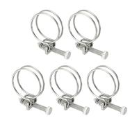 sourcing map 5 Pcs Double Wire Hose Clips 32-36 mm Stainless Steel Adjustable Wire Pipe Tube Clamps with M6 Screw Plumbing Joint Fastener for Dust Collection Pool Pond, Silver