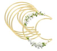 sourcing map 5 Pcs Dream Catcher Rings, 4 Inch Moon Wreath Macrame Hoop Catcher Ring Metal Floral Hoops for DIY Crafts Making Wreath Making Supplies Plant Wall Hanging Decor, Gold