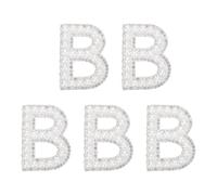 sourcing map 5 Pcs Iron on Pearl Letter B Patches, Pearl Rhinestone A-Z Alphabet Self Adhesive Sew on Patches, Glitter Letter Applique for Clothes Fabric DIY Backpack, White