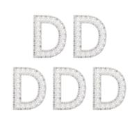 sourcing map 5 Pcs Iron on Pearl Letter D Patches, Pearl Rhinestone A-Z Alphabet Self Adhesive Sew on Patches, Glitter Letter Applique for Clothes Fabric DIY Backpack, White