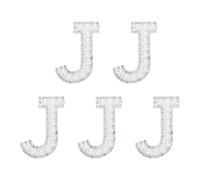 sourcing map 5 Pcs Iron on Pearl Letter J Patches, Pearl Rhinestone A-Z Alphabet Self Adhesive Sew on Patches, Glitter Letter Applique for Clothes Fabric DIY Backpack, White