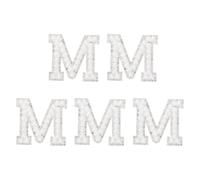 sourcing map 5 Pcs Iron on Pearl Letter M Patches, Pearl Rhinestone A-Z Alphabet Self Adhesive Sew on Patches, Glitter Letter Applique for Clothes Fabric DIY Backpack, White