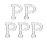 sourcing map 5 Pcs Iron on Pearl Letter P Patches, Pearl Rhinestone A-Z Alphabet Self Adhesive Sew on Patches, Glitter Letter Applique for Clothes Fabric DIY Backpack, White